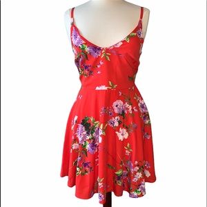 Lulus Red Floral Spring Fit and Flare Dress